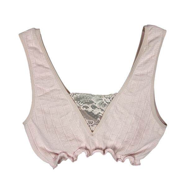 Anthropologie Dusty Pink Lettuce Hem Lace Trim Ribbed Bralette XS/S - Picture 1 of 4